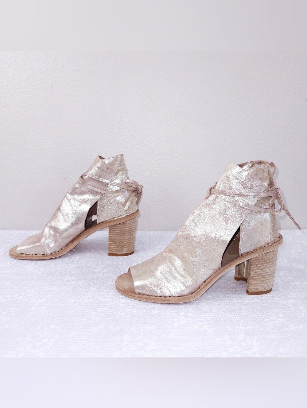 Officine Creative Sidoine Heeled Sandal Booties Metallic Leather Open-Toe EU 40